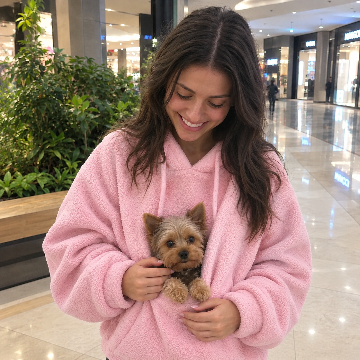 PawTopPal pink sling pouch hoodie with puppy